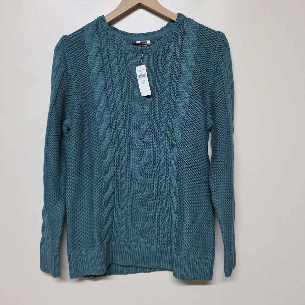 LL Bean Sweater Womens Large Double L Cable Crewneck Classic Cotton Preppy NEW